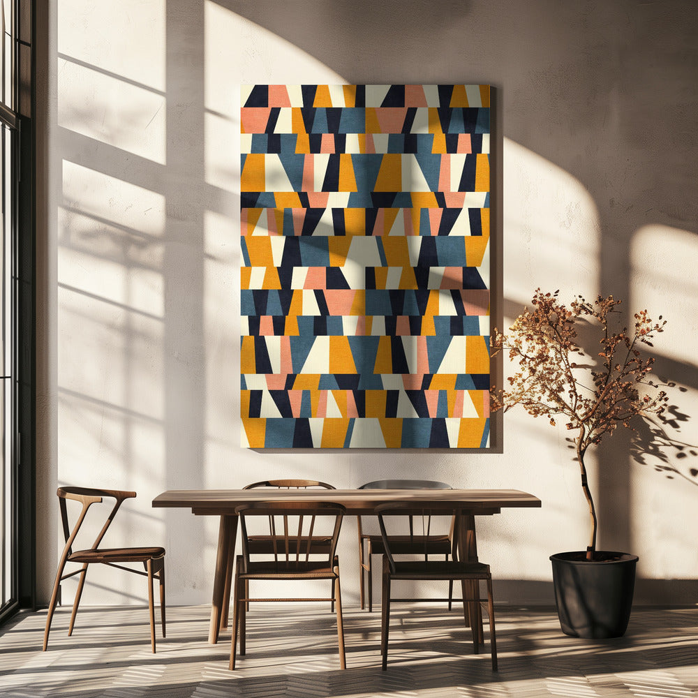 Rainbow Plus Shapes Blue Mustard14 | Canvas