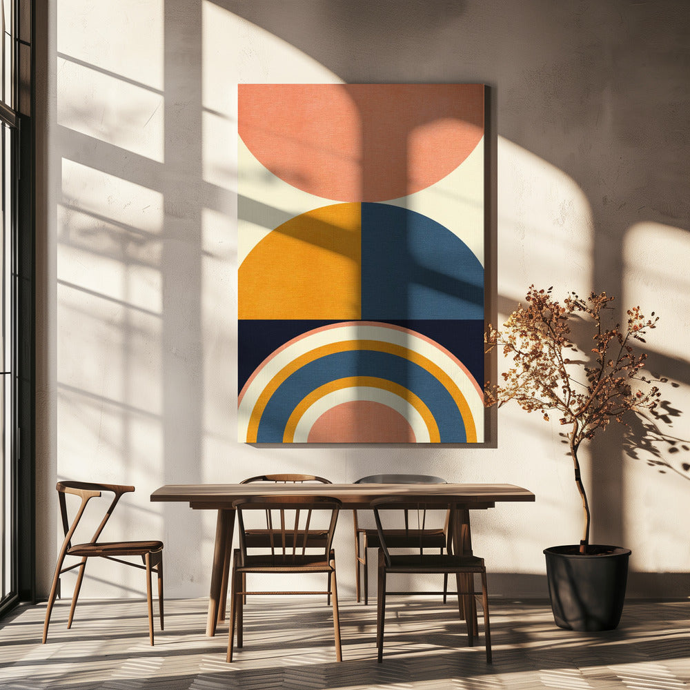 Rainbow Plus Shapes Blue Mustard10 | Canvas