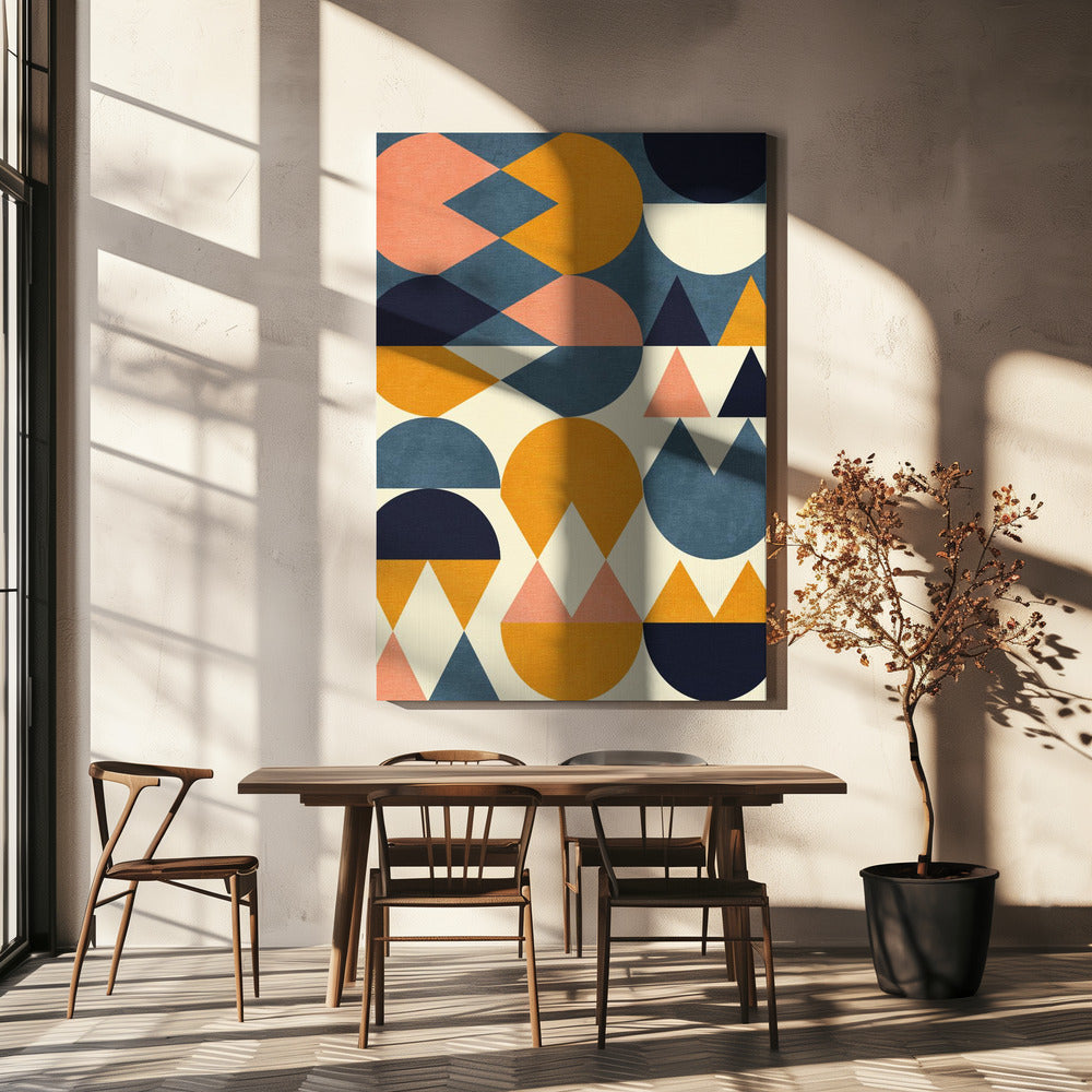 Rainbow Plus Shapes Blue Mustard6 | Canvas