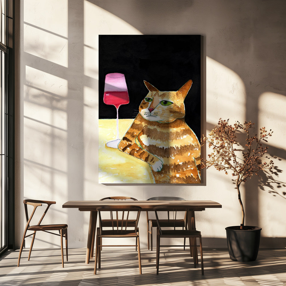 Katze Freitagabend trinkt Wein Lustiger Katzenhumor | Leinwand