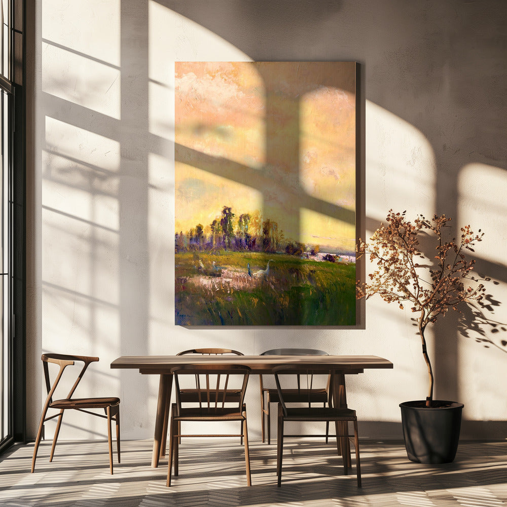 Sonnenbeschienene Wiesenlandschaft | Leinwand