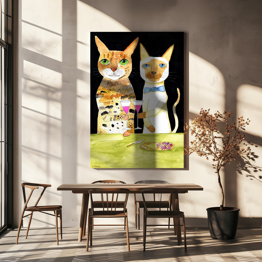 Katzen trinken beste Freunde | Leinwand