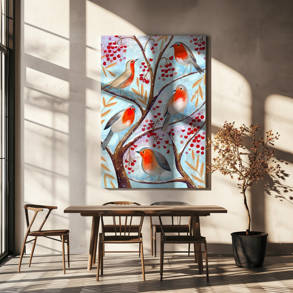 Winter birds robins Christmas snow | Canvas