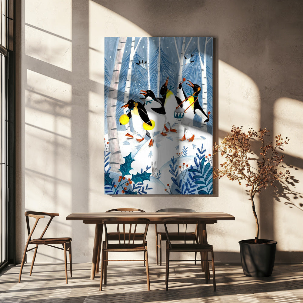 Pinguine machen Musik im Wald | Leinwand