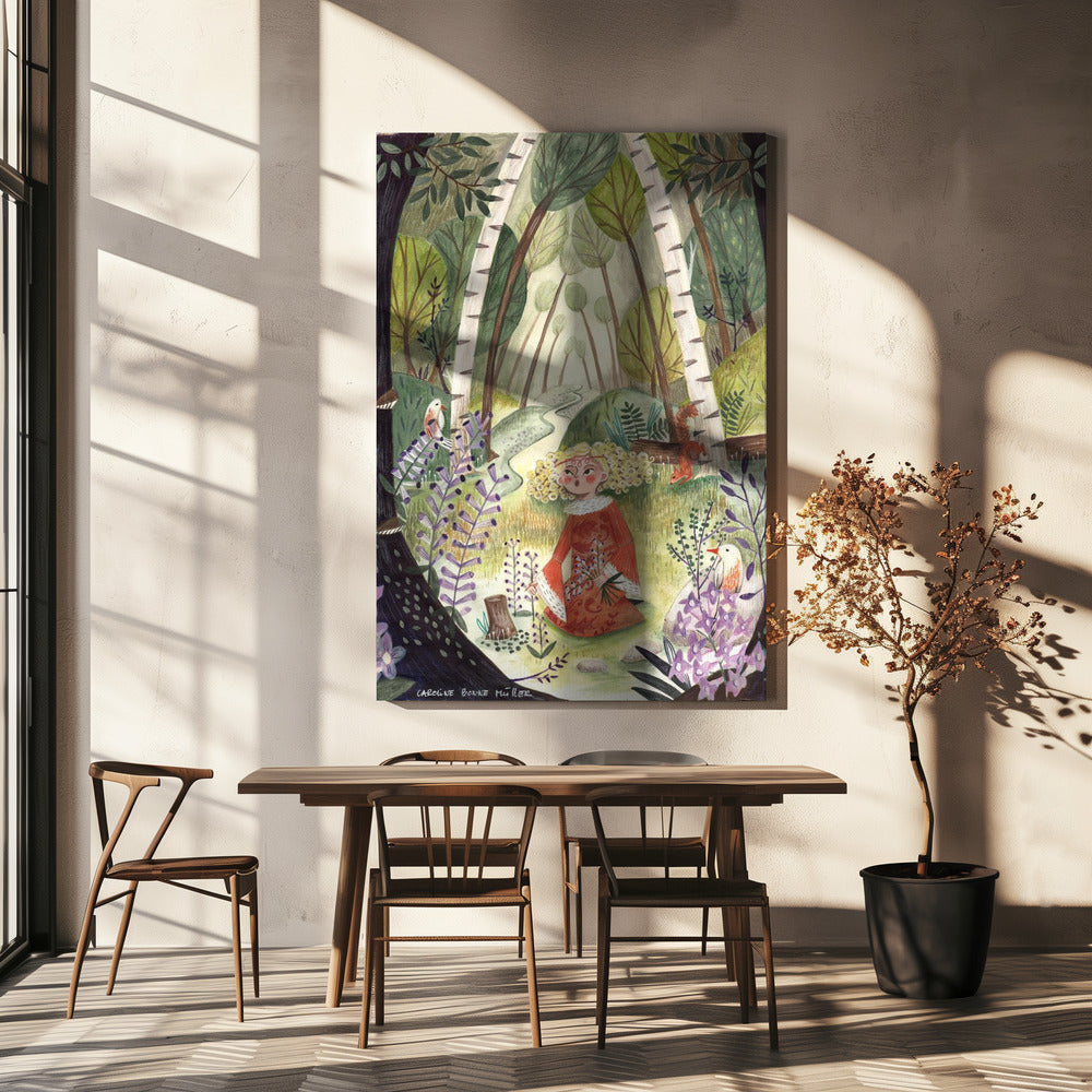 Prinzessin im Wald mit Blumen | Leinwand