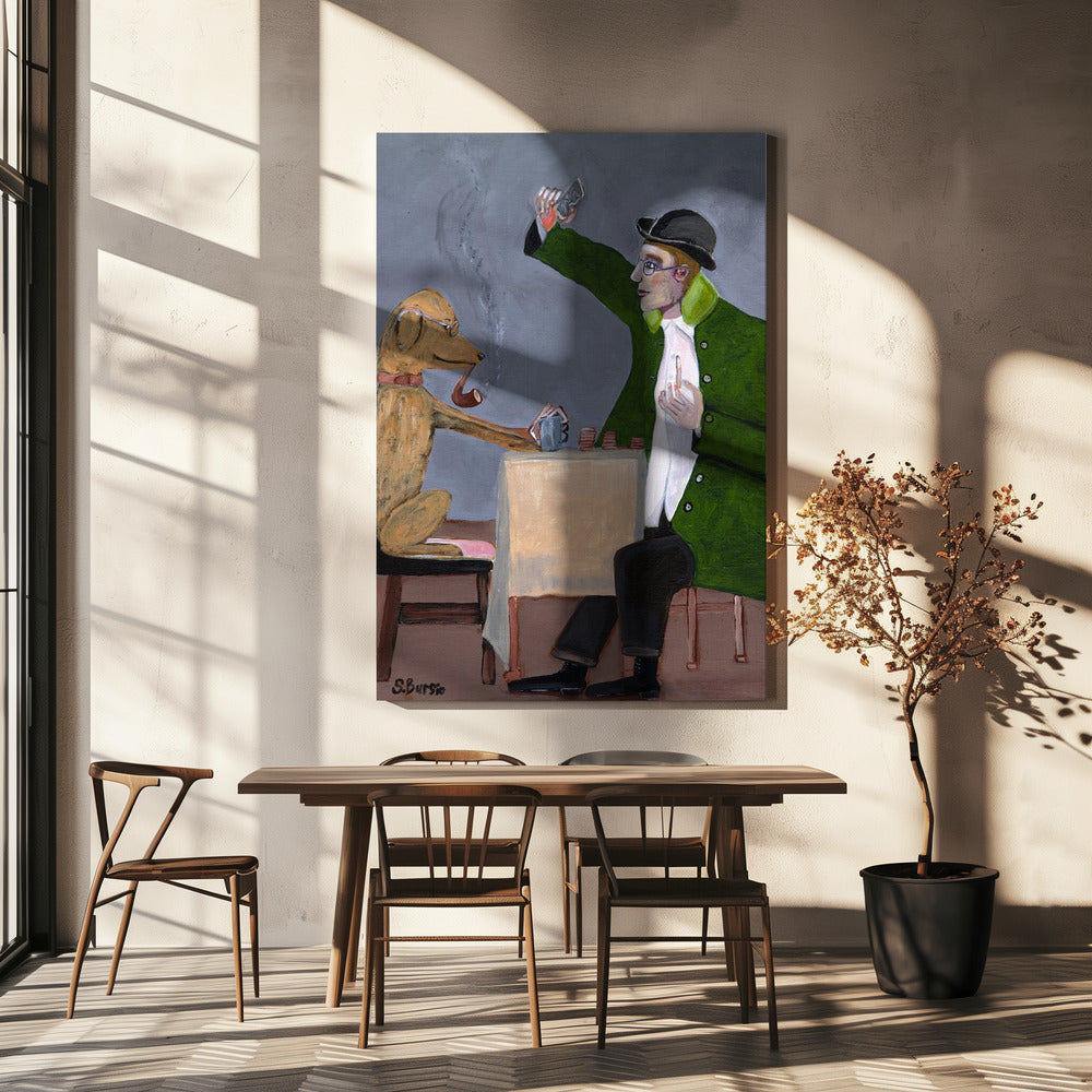 Humor Kartenspiel mit Hund Vintage | Leinwand