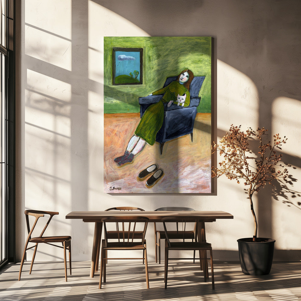 Dame mit Katze | Leinwand