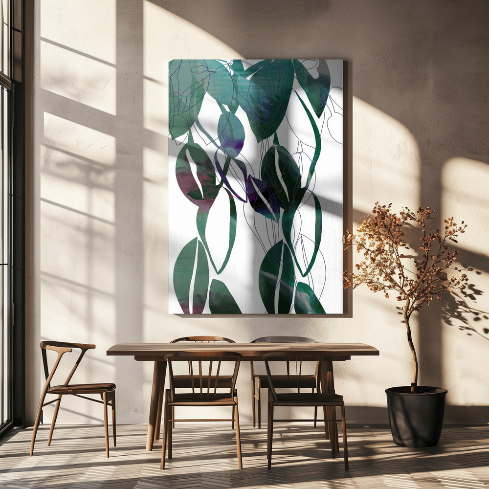 Botanische Blattdruckkunst in Marineblau 4 | Leinwand