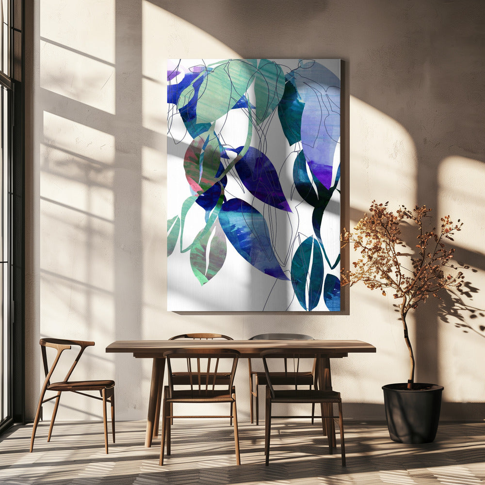 Botanische Blattdruckkunst in Marineblau 3 | Leinwand