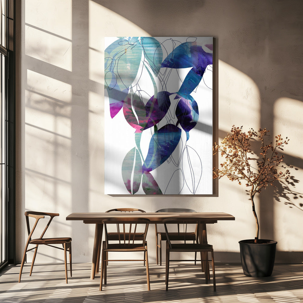 Botanische Blattdruckkunst in Marineblau 2 | Leinwand