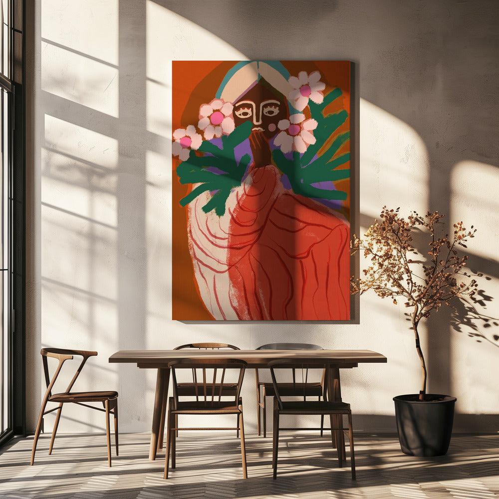 Schüchternes Blumenmädchen | Leinwand