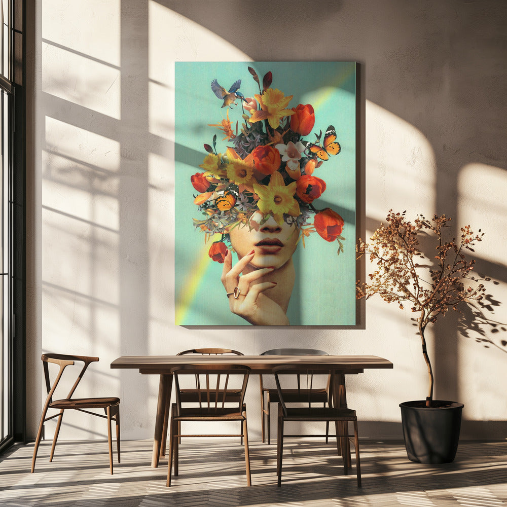 Baby's in bloom - Rainbow, flowers, birds & butterflies | Canvas