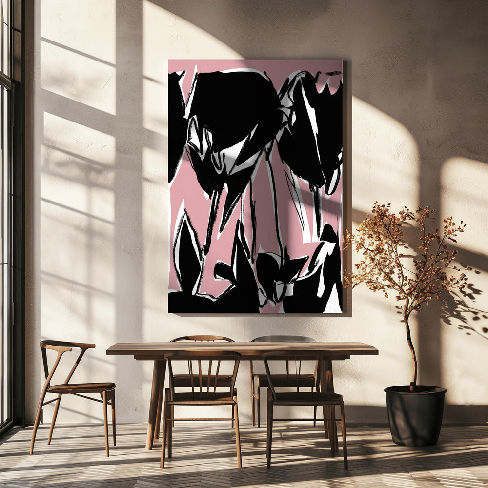 Schwarze rosa Tulpen | Leinwand