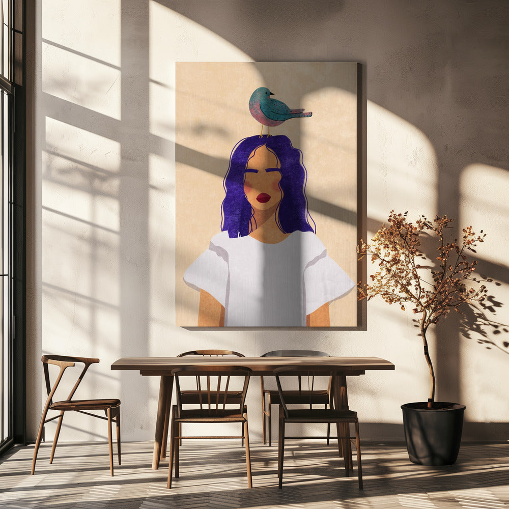Mädchen mit Vogel | Leinwand
