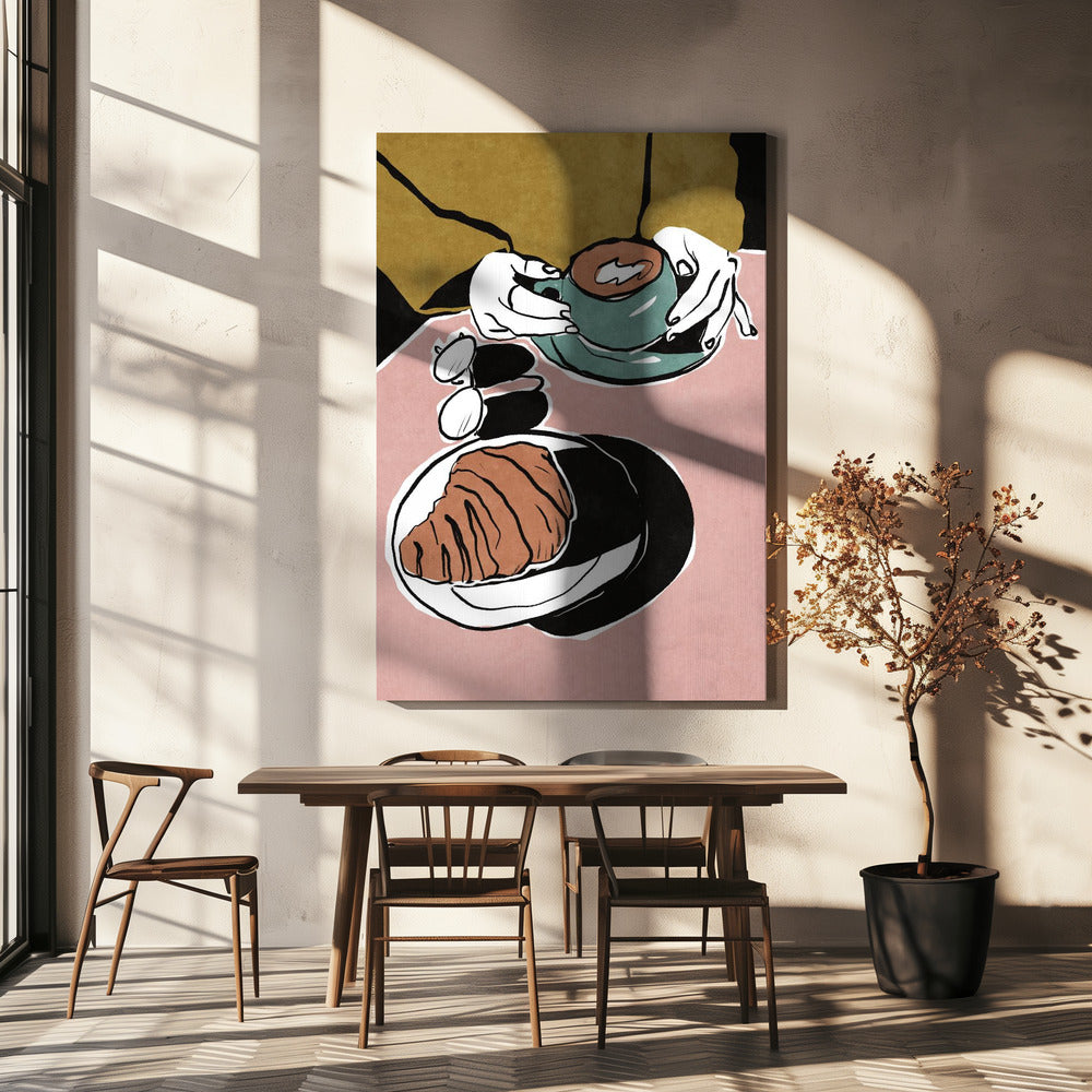 Croissant und Milchkaffee | Leinwand
