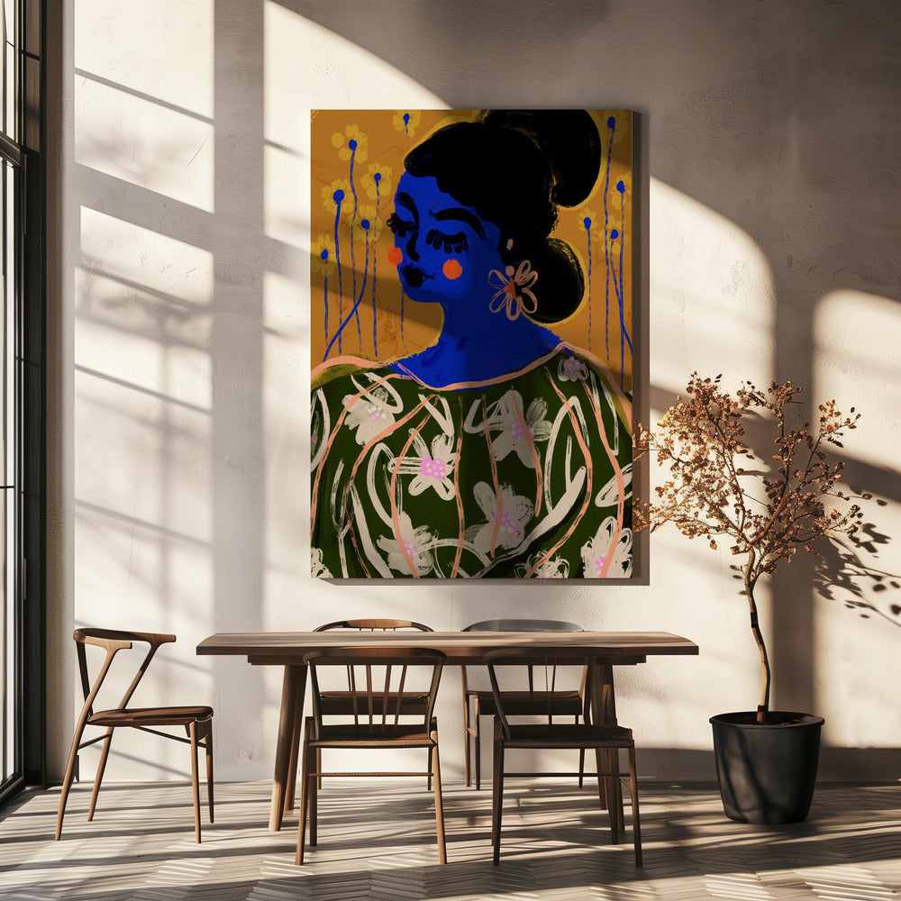 Blaue Blütenmuse | Leinwand
