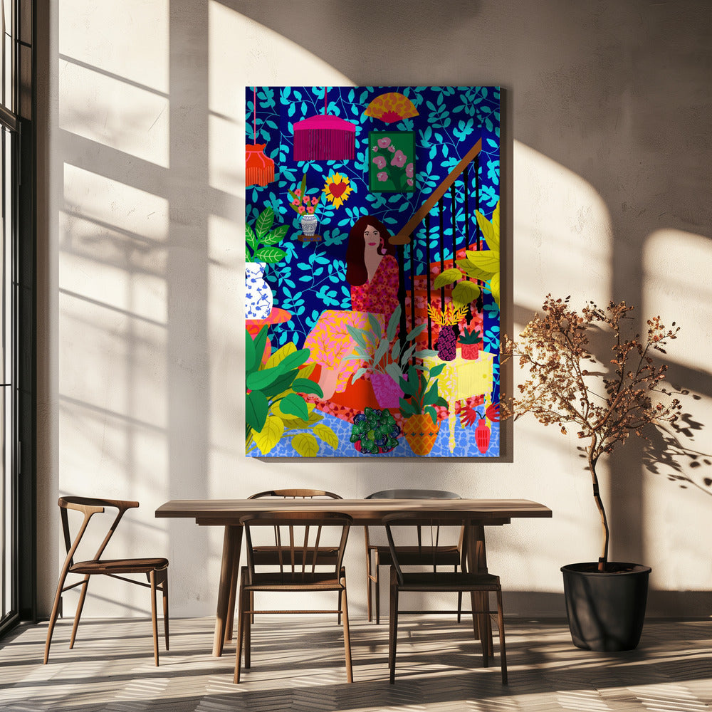 Frau auf der Treppe | Leinwand