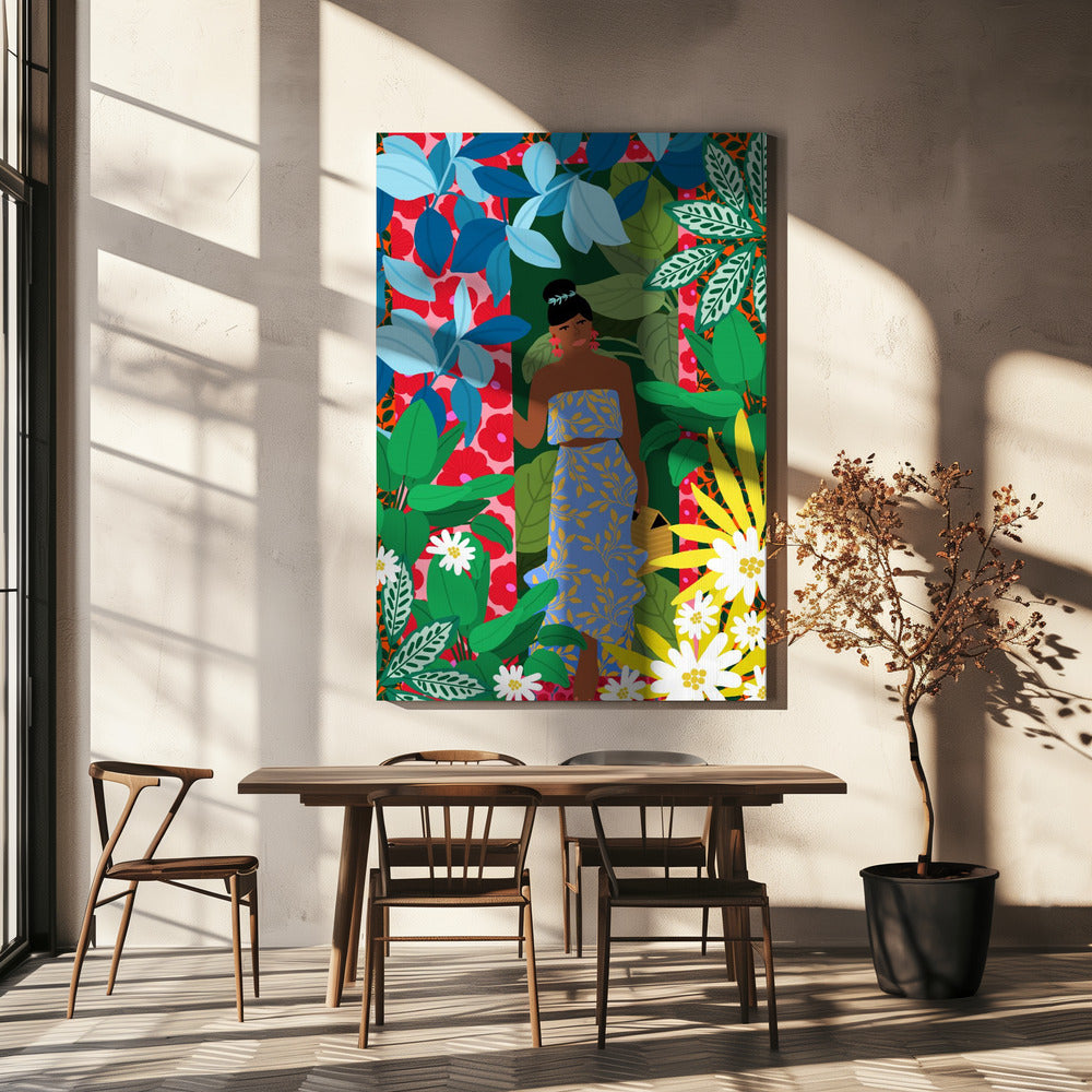 Frau im Kleid mit Blumen | Leinwand