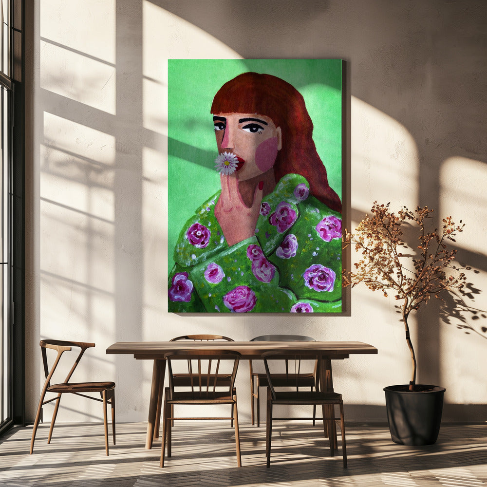 Frau raucht eine Blume | Leinwand