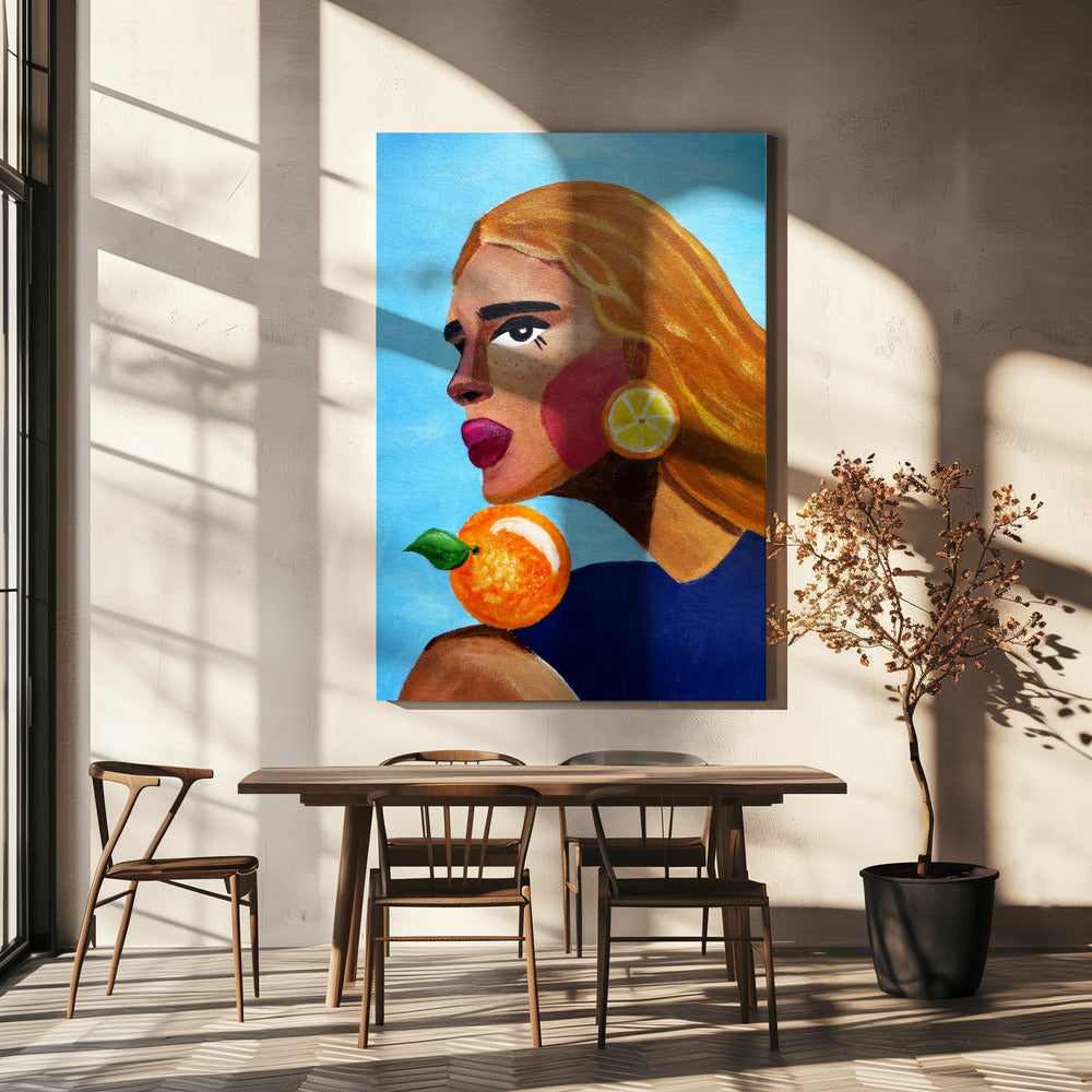 Frau mit Orange | Leinwand
