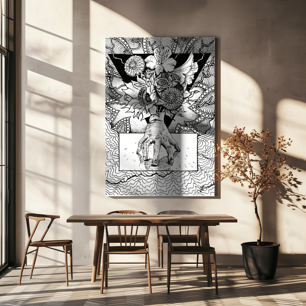 Flowery Thing. Abstract Drawing of a Flowery Bouquet in Hand. | Canvas