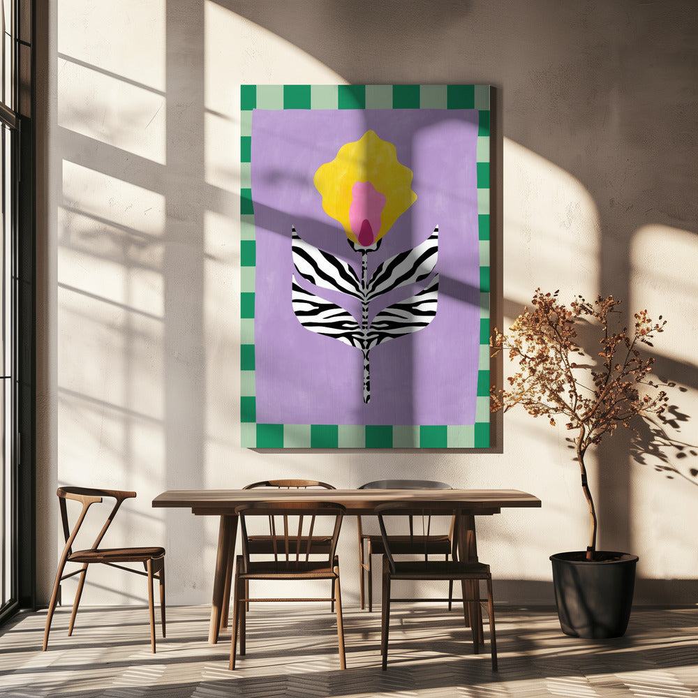 Blume mit Blättern im Zebramuster | Leinwand