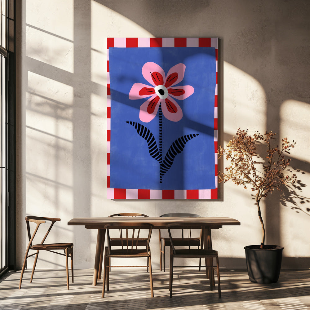 Blume mit rosa Blütenblättern und gestreiften Blättern | Leinwand