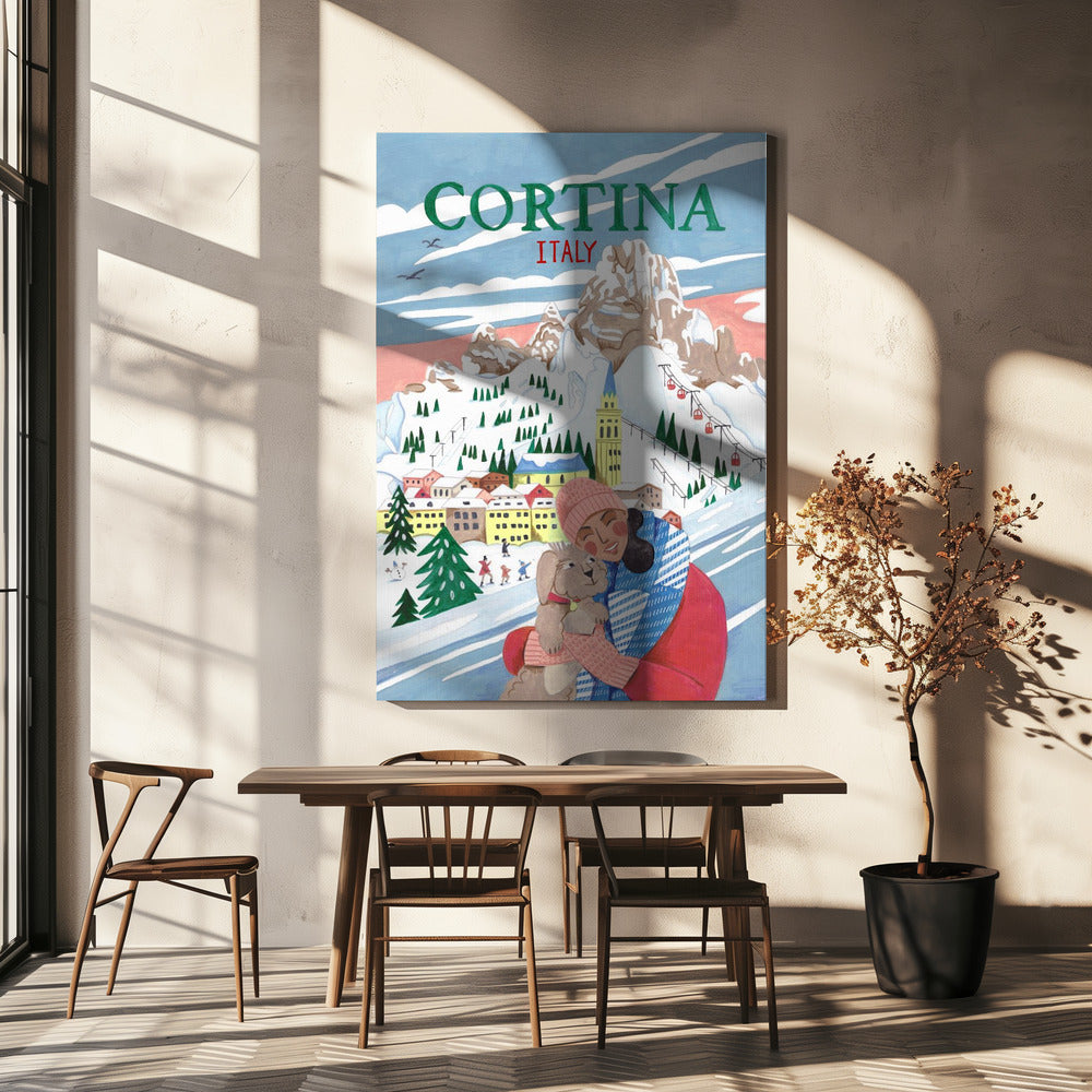 Reiseposter Frau in Cortina, Italien | Leinwand