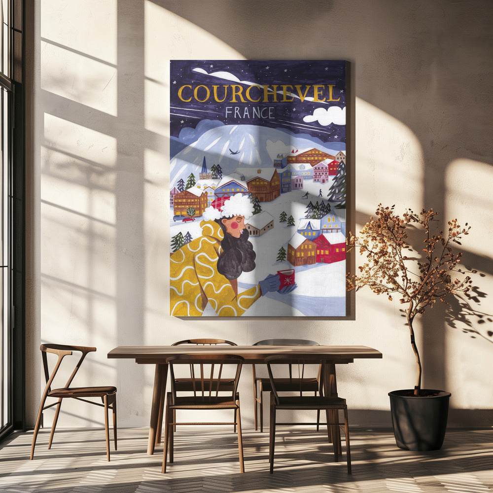 Reiseposter Frau in Frankreich, Courchevel | Leinwand