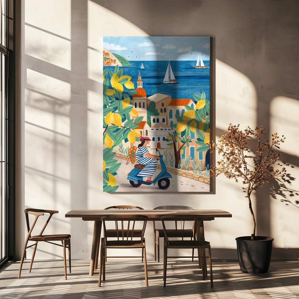 Reiseposter Frau an der Amalfiküste, Italien | Leinwand