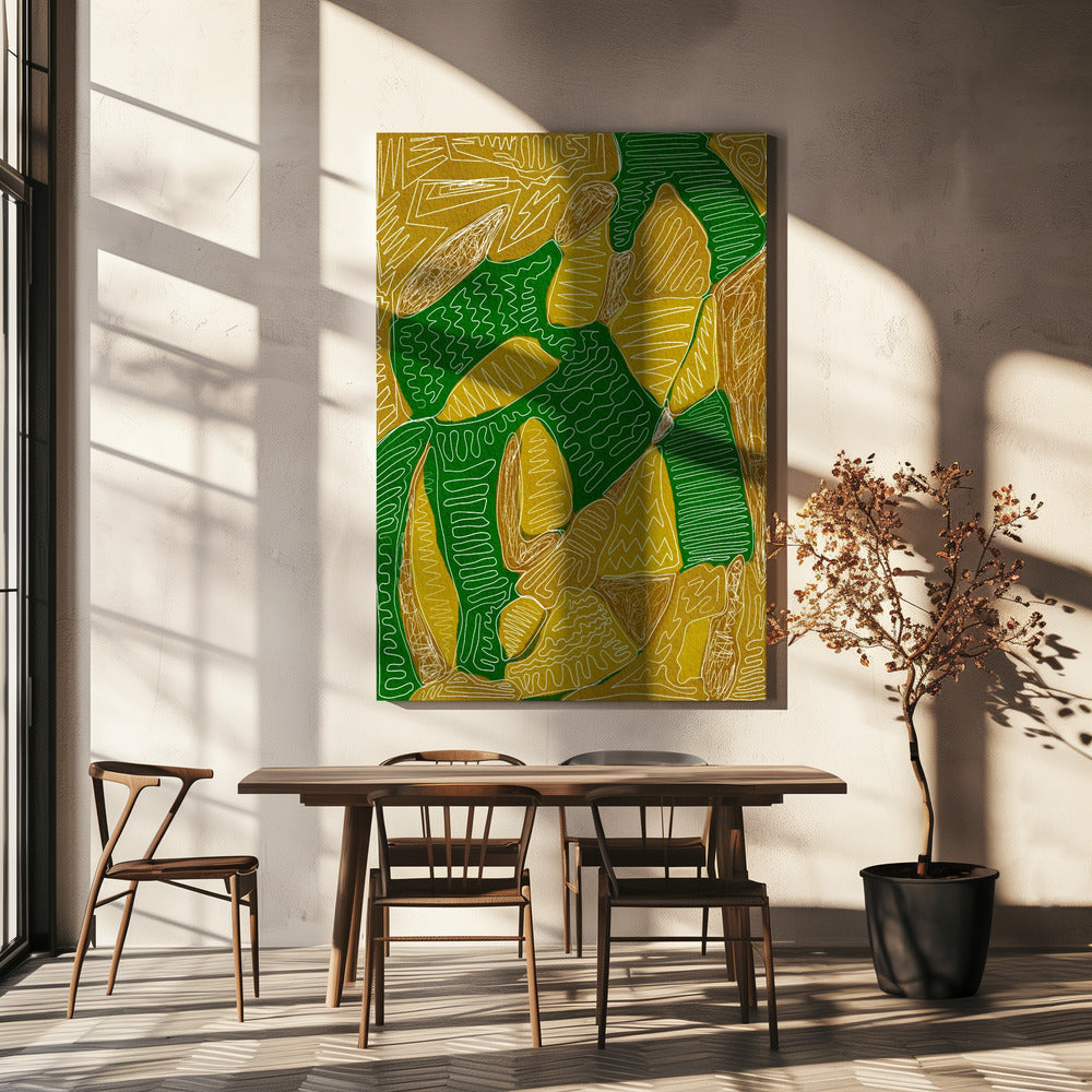 Abstrakt in Gold und Grün | Leinwand