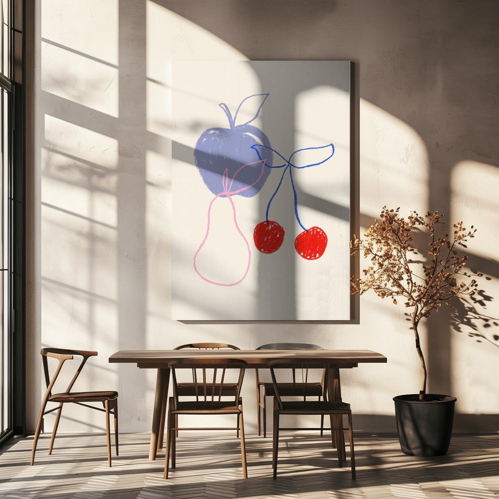 Apfel, Kirsche und Birne | Leinwand