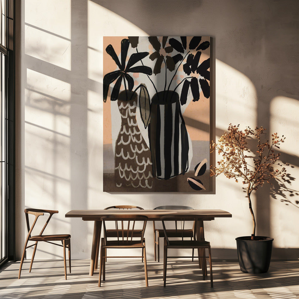 Gestreifte Vasen Bloom | Leinwand