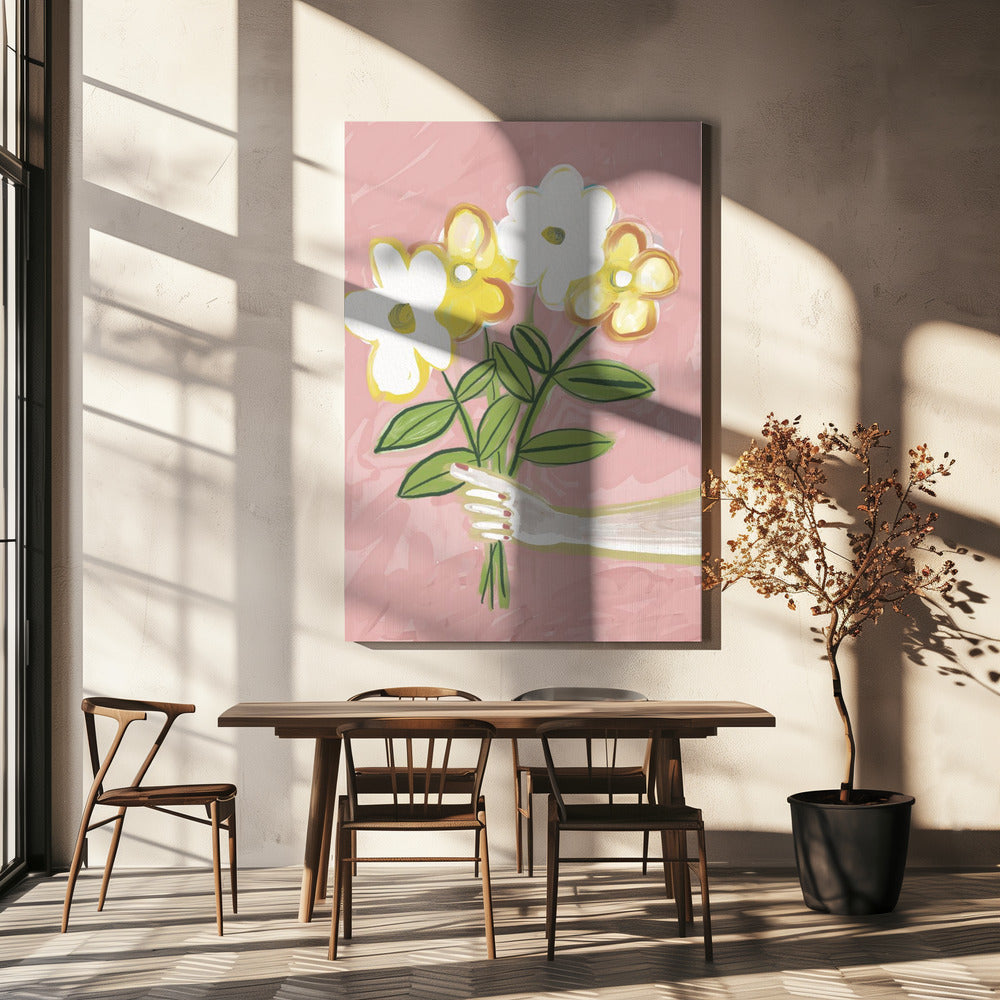 Blumenstrauß Rosa und Gelb | Leinwand