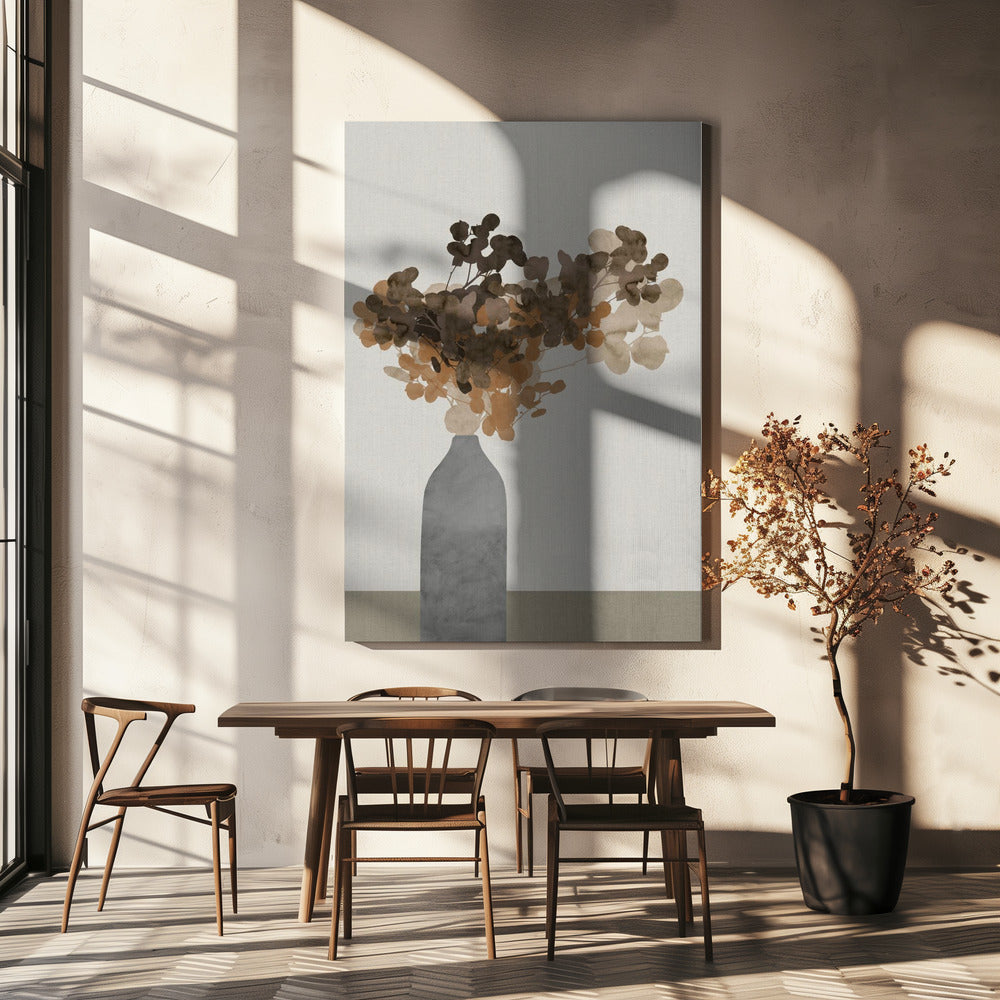 Rostbraune Trockenblumen in Vase auf Tisch 2 | Leinwand