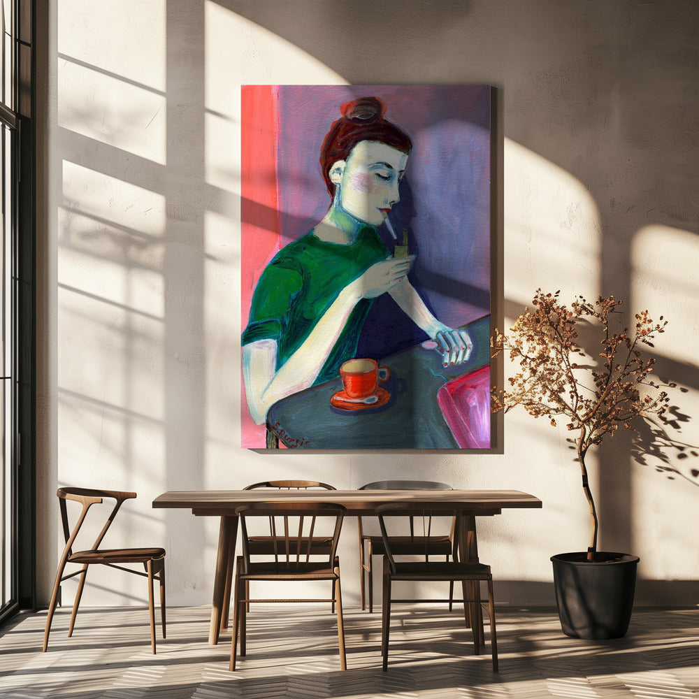 Dame zündet Zigarette an | Leinwand