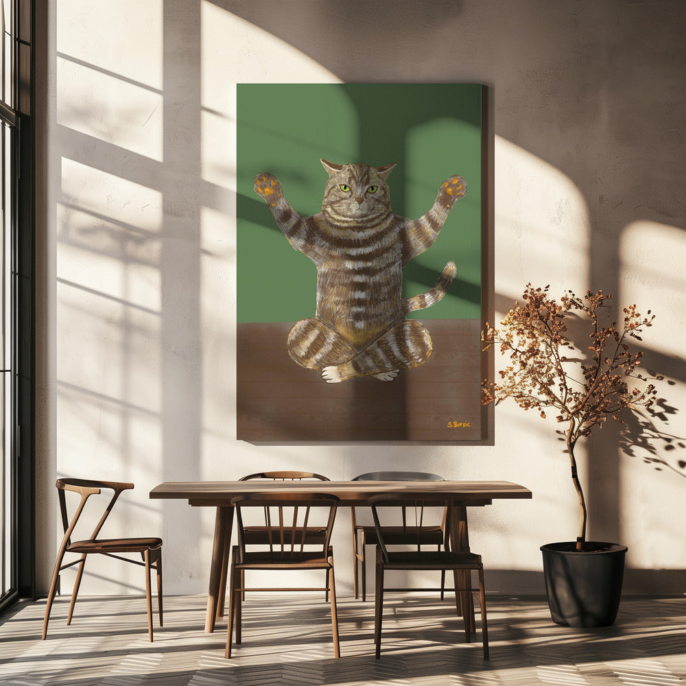 Yoga Katze Grüner Hintergrund | Leinwand
