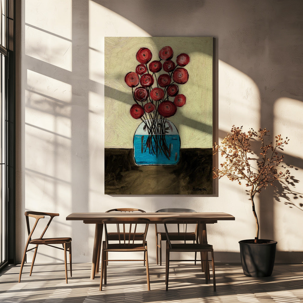 Mohnblumen in Vase Hellbraun | Leinwand
