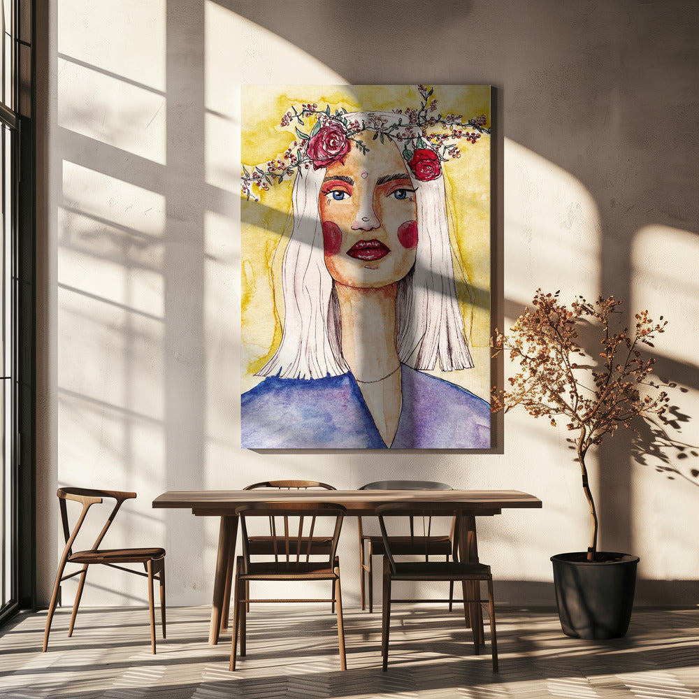 Dame mit Blumenkranz | Leinwand