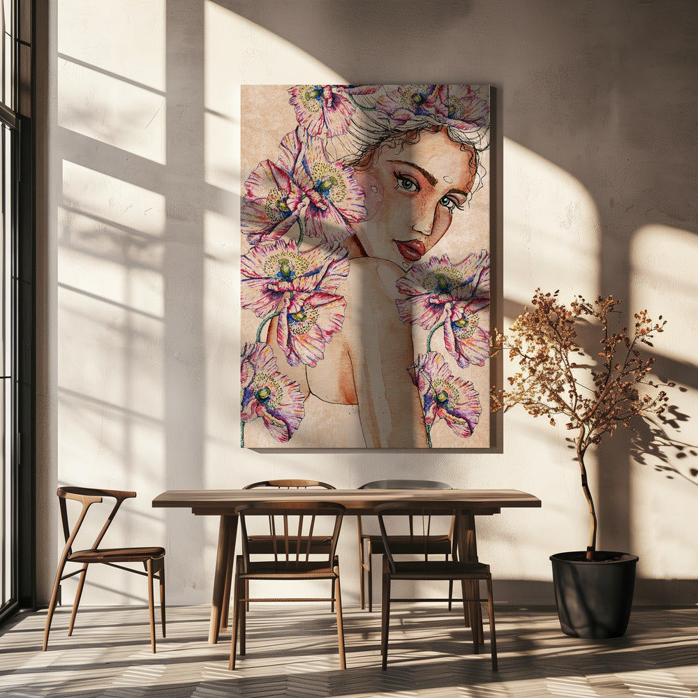 Frau mit Mohnblumen | Leinwand