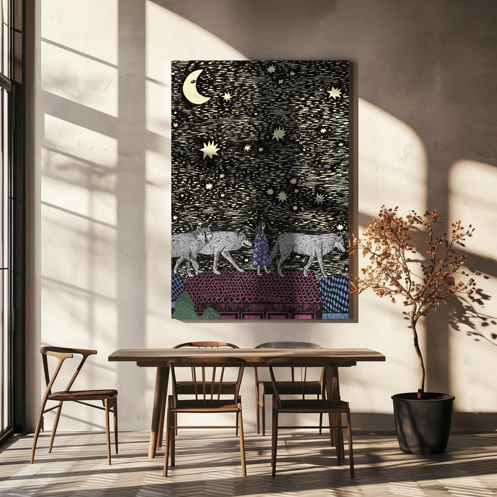 Girl With Wolves | Canvas