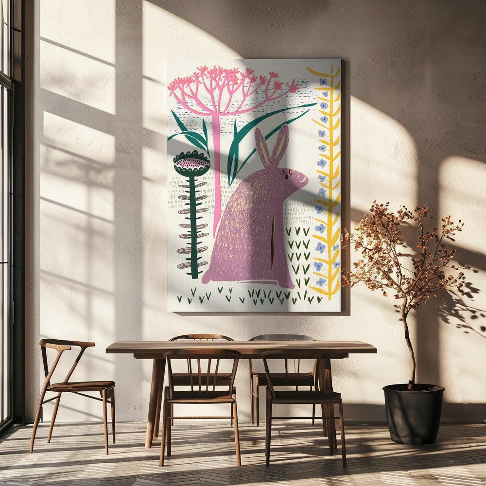 Blockdruck lila Hase | Leinwand