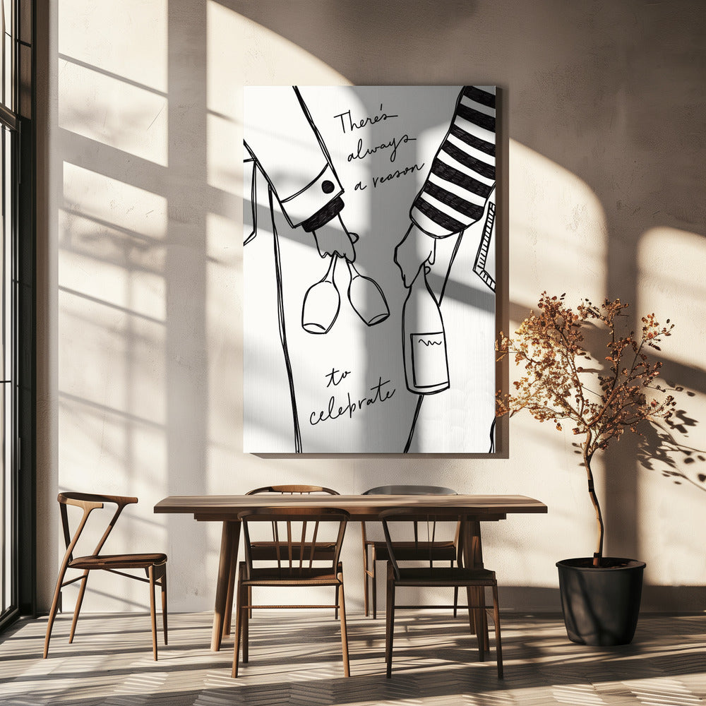 Woman holding wine bottle and wine glass (Black & White) - Wine Vin Femme Noir et Blanc | Canvas