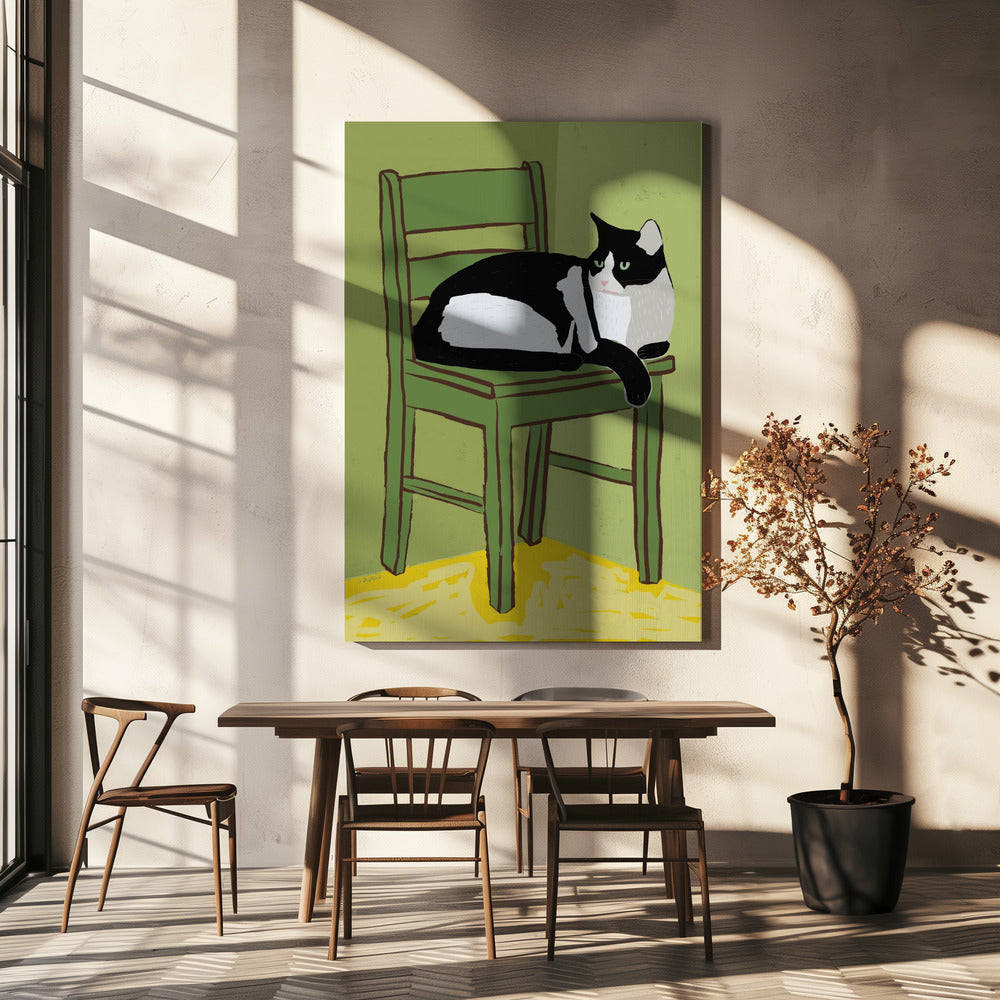Smokingkatze sitzt auf Stuhl | Leinwand