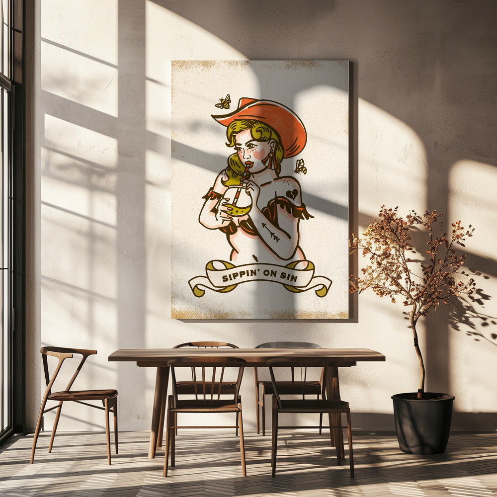 Sippin On Sin Süße & freche Cowgirl-Kunst | Leinwand