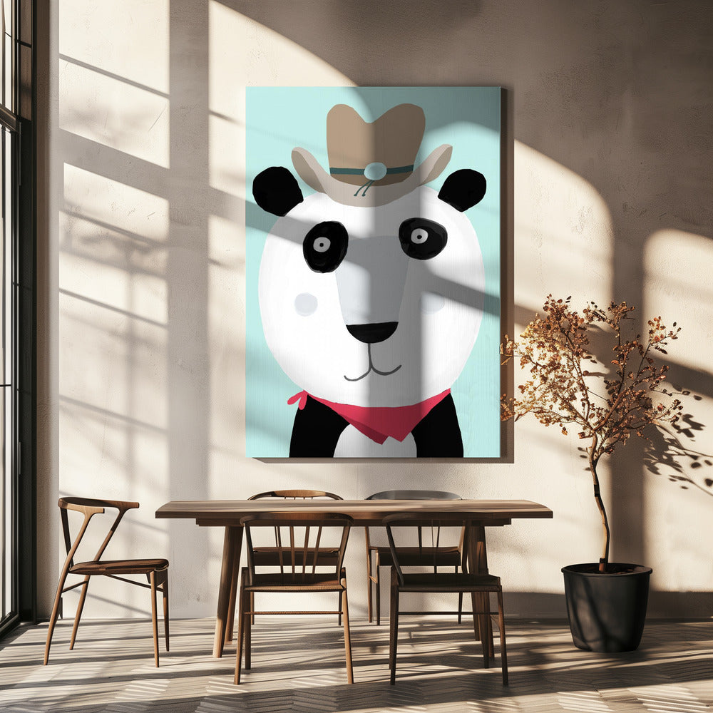 Lustiger Panda mit Cowboyhut von Künstlerin Carla Daly | Leinwand