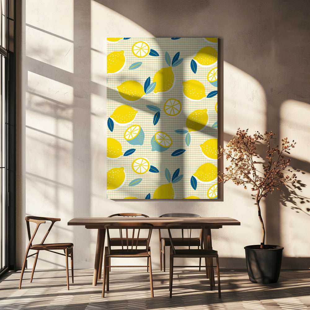 Frische Zitronen Kariert Sonnig | Leinwand