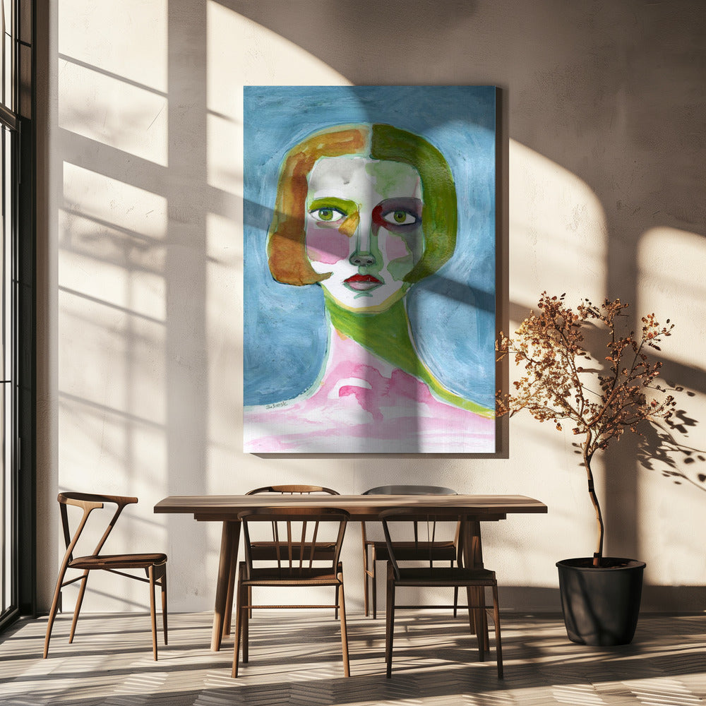 Dame mit Bob-Haarschnitt Blau | Leinwand