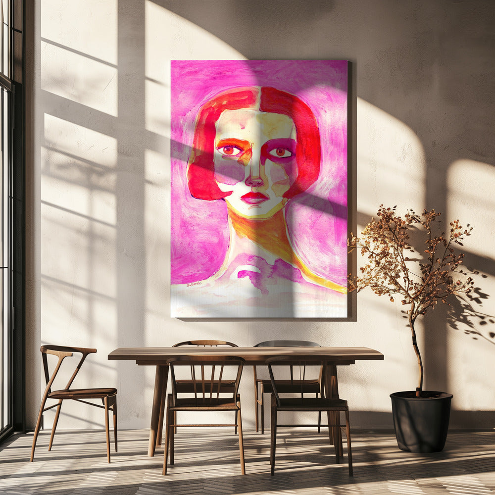 Dame mit Bob-Haarschnitt Hot Pink | Leinwand