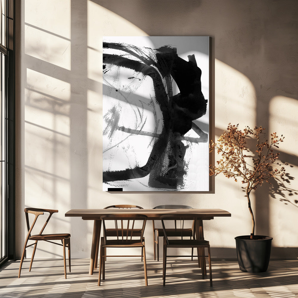 Abstrakter Kunstdruck in Schwarz-Grau-Tinte | Leinwand